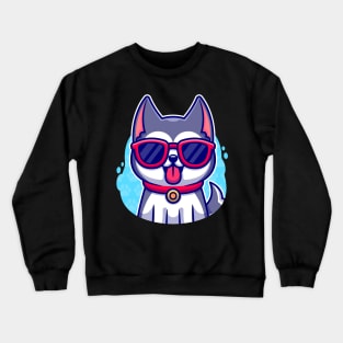 Cool Husky Dog Wearing Glasses Cartoon Crewneck Sweatshirt